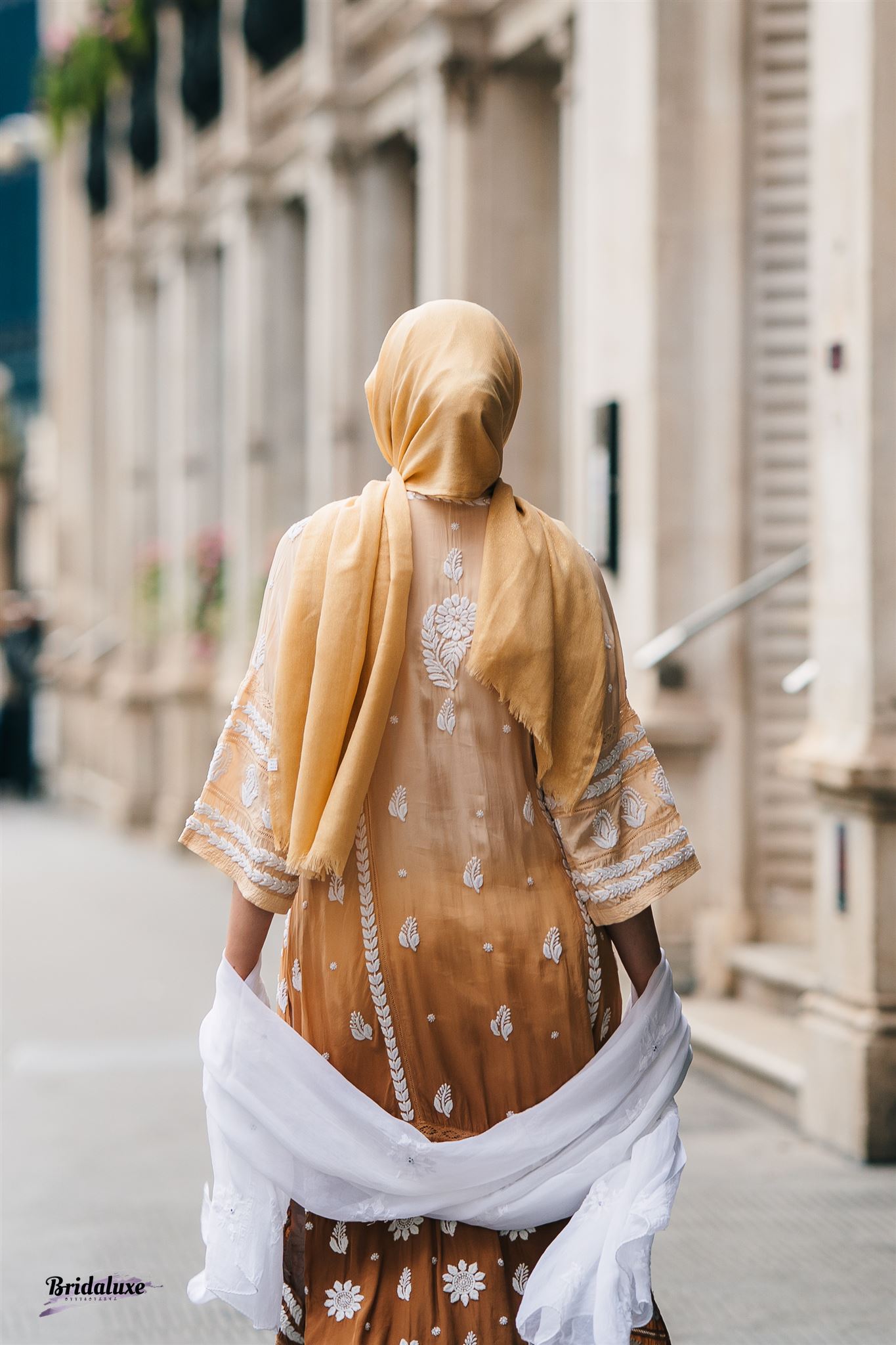 Golden Brown Ombre hand-embroidered Lucknowi Chikankari kurti (Size 42) Satin Silk fabric - Fusion Wear