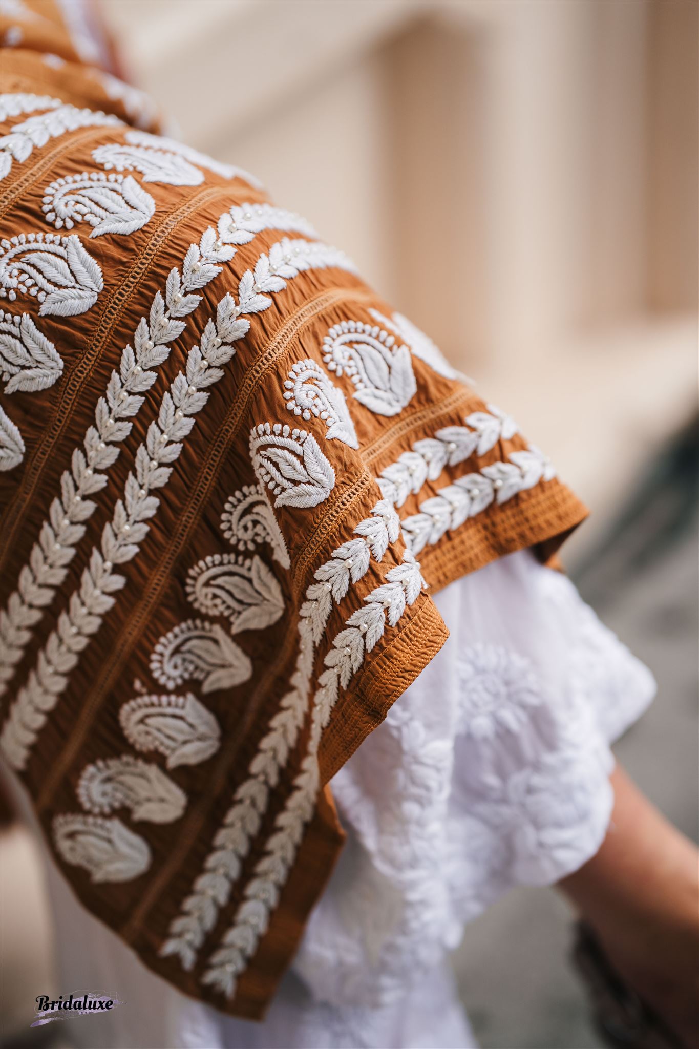 Golden Brown Ombre hand-embroidered Lucknowi Chikankari kurti (Size 42) Satin Silk fabric - Fusion Wear