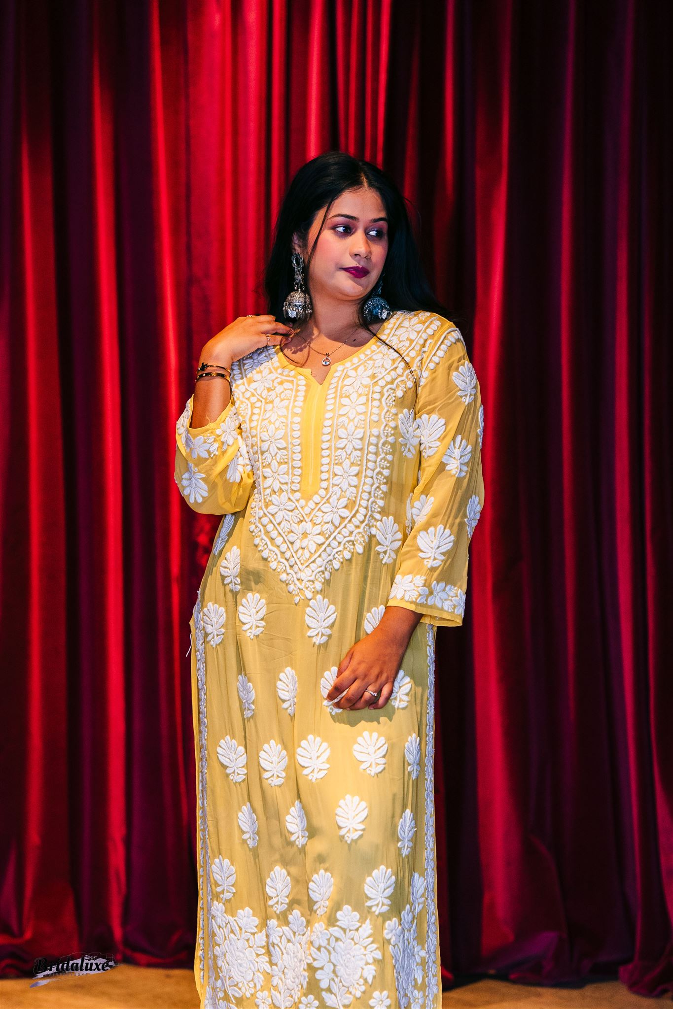 Yellow hand-embroidered Chikankari kurti (Size 44) soft viscose fabric - Casual Womenswear