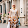 Golden Brown Ombre hand-embroidered Lucknowi Chikankari kurti (Size 42) Satin Silk fabric - Fusion Wear