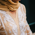 Golden Brown Ombre hand-embroidered Lucknowi Chikankari kurti (Size 42) Satin Silk fabric - Fusion Wear