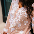 Beige hand-embroidered Chikankari kurti (Size 40 & 44) viscose fabric - Casual Womenswear