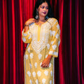 Yellow hand-embroidered Chikankari kurti (Size 44) soft viscose fabric - Casual Womenswear