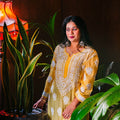 Yellow hand-embroidered Chikankari kurti (Size 44) soft viscose fabric - Casual Womenswear