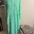 Aqua Mint hand-embroidered Lucknowi Chikankari kurta top (Size L/40) Viscose fabric - Casual Womenswear