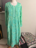 Aqua Mint hand-embroidered Lucknowi Chikankari kurta top (Size L/40) Viscose fabric - Casual Womenswear