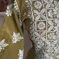 Khaki Green hand-embroidered Lucknowi Chikankari Kurta top (Size L/40) Soft Muslin