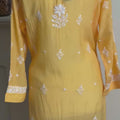 Golden Yellow hand-embroidered Chikankari kurti (Size XXL/44) in soft crepe - Casual Womenswear