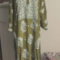 Khaki Green hand-embroidered Lucknowi Chikankari Kurta top (Size L/40) Soft Muslin