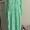Aqua Mint hand-embroidered Lucknowi Chikankari kurta top (Size L/40) Viscose fabric - Casual Womenswear