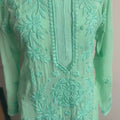 Aqua Mint hand-embroidered Lucknowi Chikankari kurta top (Size L/40) Viscose fabric - Casual Womenswear