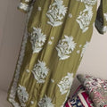 Khaki Green hand-embroidered Lucknowi Chikankari Kurta top (Size L/40) Soft Muslin