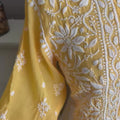 Golden Yellow hand-embroidered Chikankari kurti (Size XXL/44) in soft crepe - Casual Womenswear